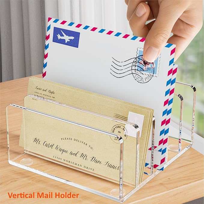 FUCDTEFC Desk Mail Organizer, 5 Section Clear Acrylic File Holder Letter - Image 6