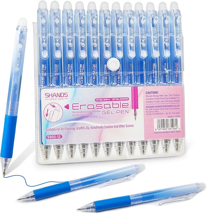12Pcs Retractable Erasable Gel Pens Clicker, Fine Point 0.7mm Smooth Writing by Unknown