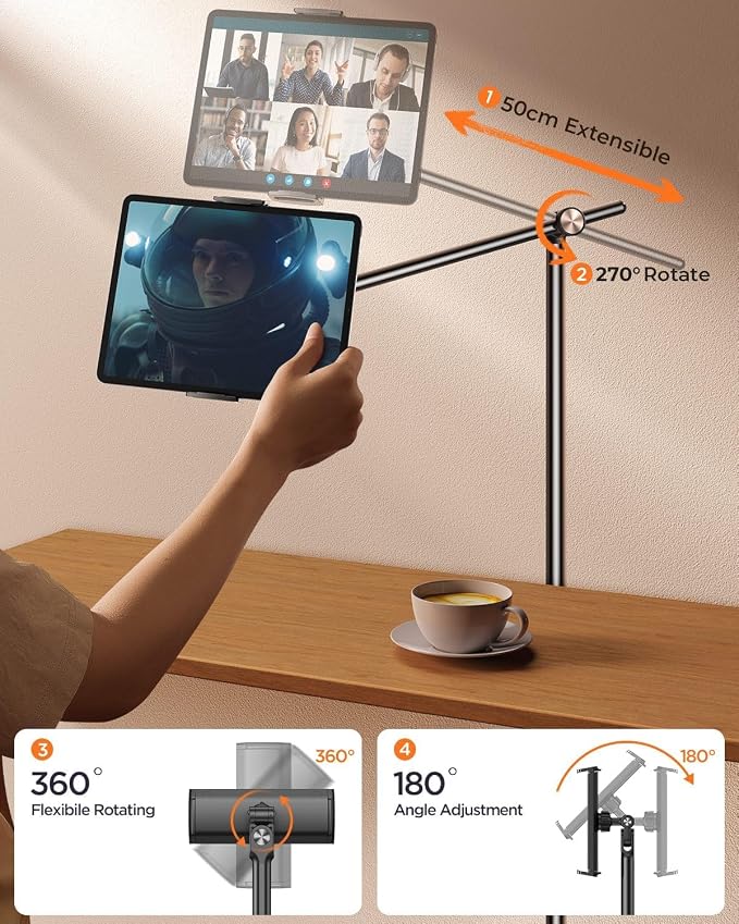DIMONCOAT [Height-Adjustable & 360° Rotation Tablet Floor Stand Stable Base | - Image 3