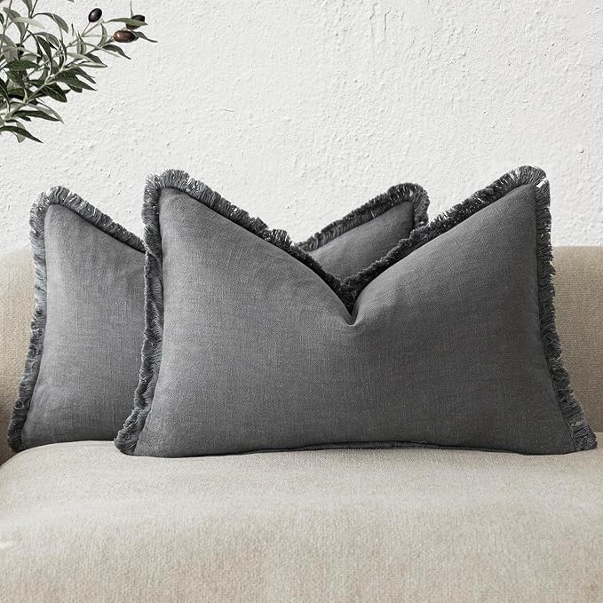 Foindtower Set of 2 Decorative Linen Fringe Throw Pillow Covers Boho Farmhouse by Foindtower