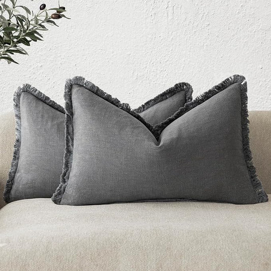 Foindtower Set of 2 Decorative Linen Fringe Throw Pillow Covers Boho Farmhouse by Foindtower