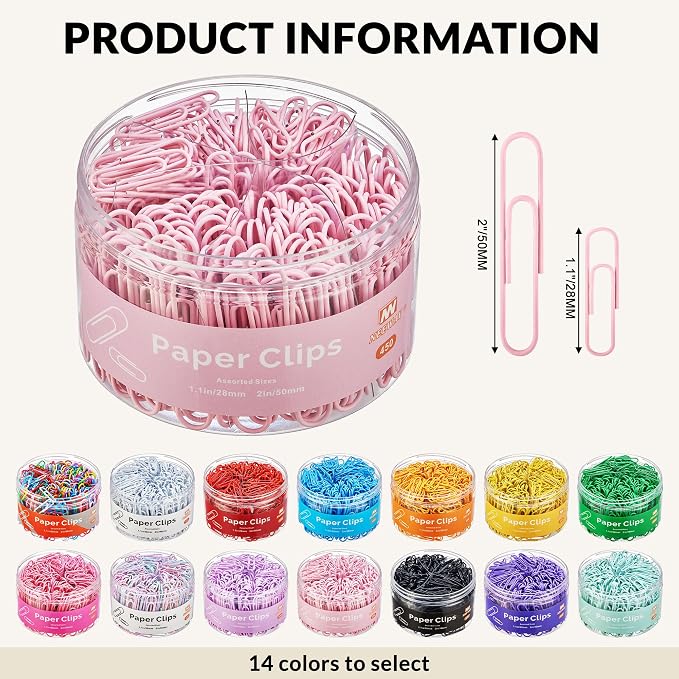 NEEWAY 450pcs Paper Clips Assorted Sizes, Small and Large Paper Clips, Coated - Image 2