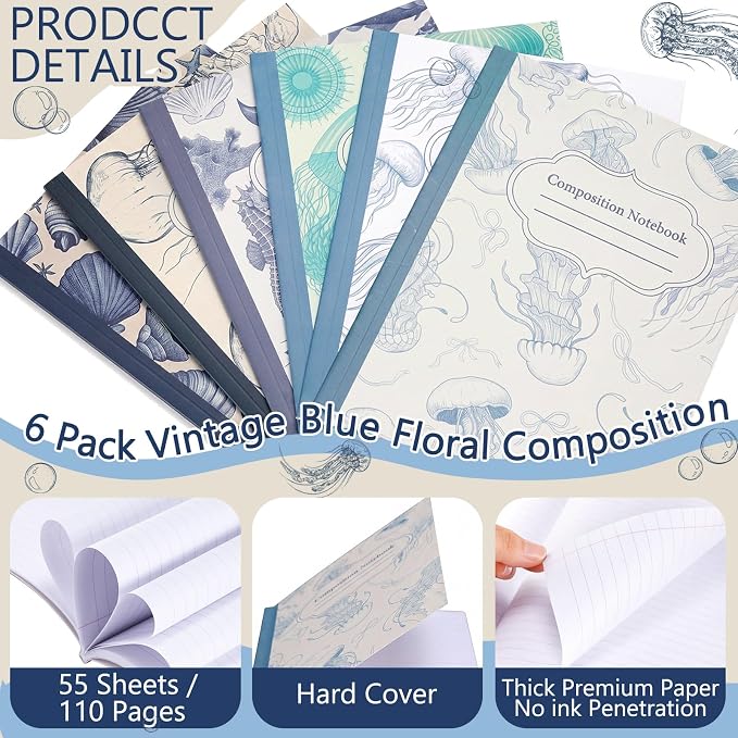 Harloon 6 Pack Composition Notebooks College Ruled Bulk Blue Ocean Composition - Image 5