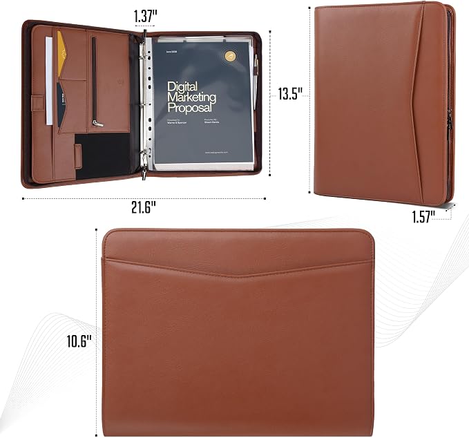 STYLIO Zipper Portfolio | Padfolio 3 Ring Binder and Clipboard Folio | - Image 2