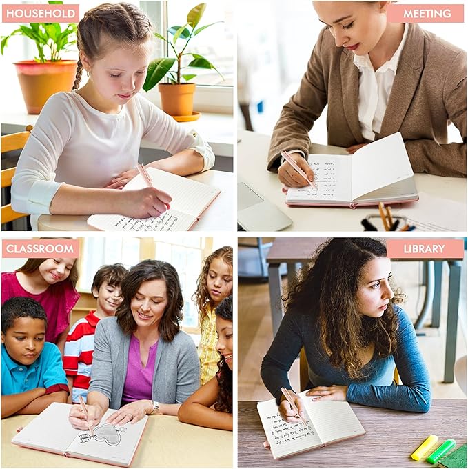 feela 5 Pack Notebooks Journals Bulk, Hardcover Classic Ruled Lined Journals with Pen Holder for Women Girls School Business Supplies, with 5 Black Pens, 120 GSM, 5.1”x8.3”, A5, Light Coral-DeskLoop Office