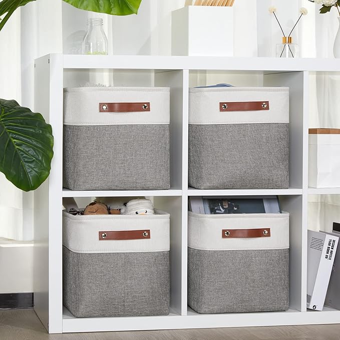 DULLEMELO 11 Inch Cube Storage Bins Fabric Storage Cubes 4 Pack Foldable Cube Storage Baskets for Cube Organizer, Cube Storage Organizer Bins for Home Office Organizer Closet, Shelves, Toy, Nursery-DeskLoop Office