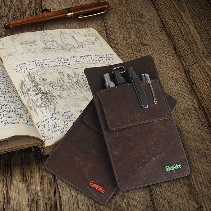 Premium Portuguese Cork Pocket Protector for Men | Multi-Use Pocket Protectors for Shirts and Lab Coats | For Pen, Pencils, Pointers, and More | 2 Pack of Brown Pocket Organizer Protectors-DeskLoop Office
