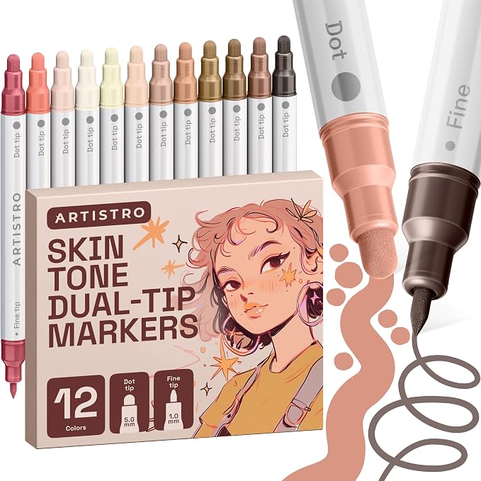 ARTISTRO 12 Skin Tones Dual-Tip Acrylic Paint Markers – Paint Pens Set by ARTISTRO