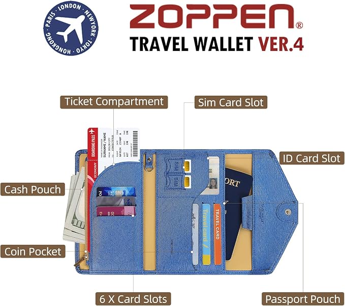 ZOPPEN Mulit-purpose Rfid Blocking Passport Holder Travel Wallet Passport and - Image 6