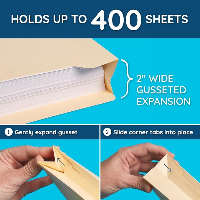 Blue Summit Supplies 2 Inch Manila File Jackets, Reinforced Straight Cut Tab - Image 3