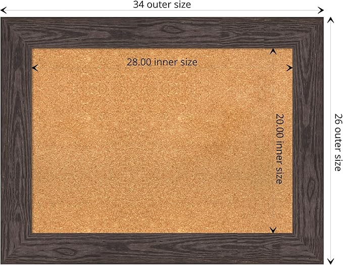 Amanti Art Natural Cork Board for Wall, 26x34 Vision Board with Black Wood Frame, Medium Corkboard Office Decor for Home Organization, Rustic Farmhouse Corkboard Pinboard to display items for home-DeskLoop Office