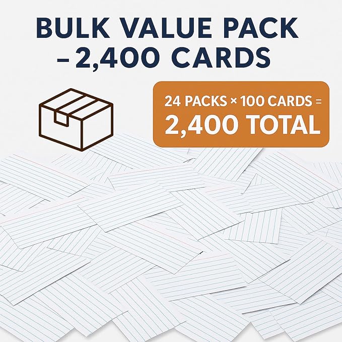 WritePads Index Cards Bulk, 2400 Flash Cards, Wide Ruled Notecard, Blank Back - Image 6