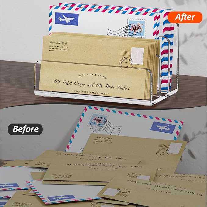 FUCDTEFC Mail Organizer Countertop, 3 Section Clear Acrylic Small File Holders - Image 4