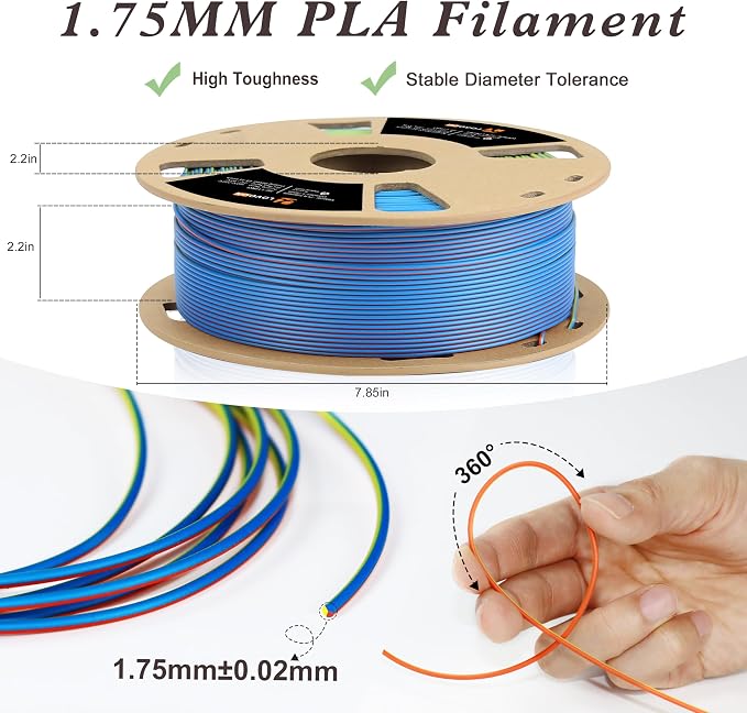 LOVOON Matte Tricolors PLA 3D Printer Filament Multi-Color Changing by Angle - Image 4
