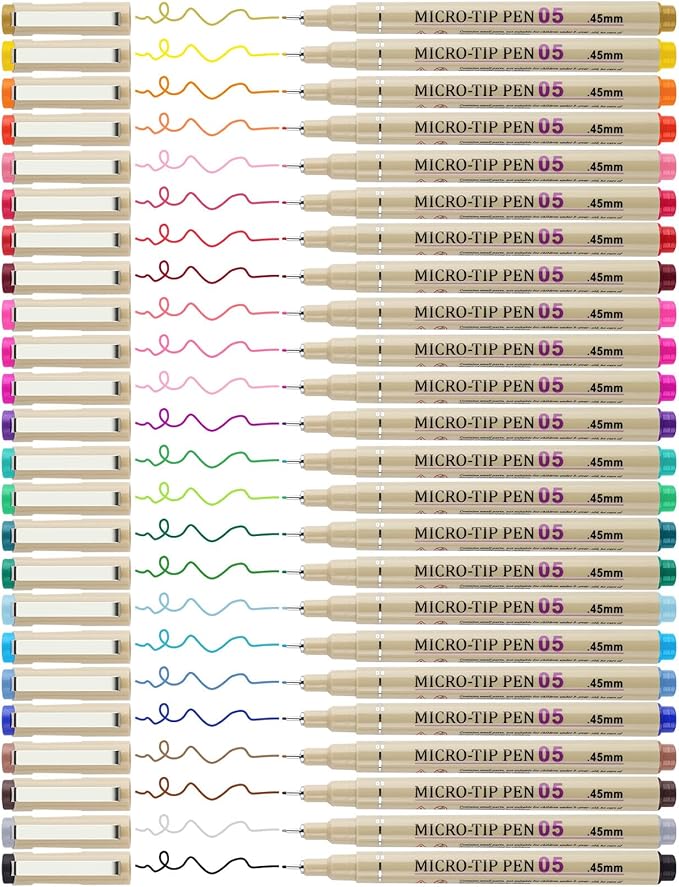 [24 Colors] 05 Micro, Fineliner Pen Set Ink, Fine Point Pen,Multi-liner, Sketching, Anime,Artist Illustrating/Technical Drawing, Office Documents…-DeskLoop Office