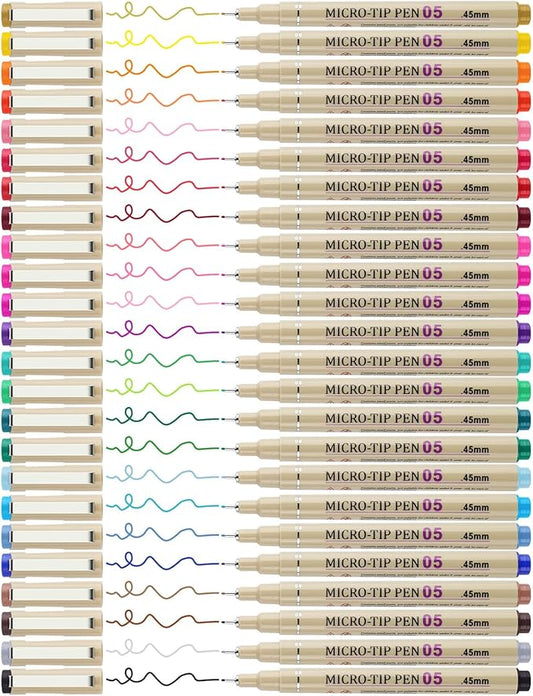 [24 Colors] 05 Micro, Fineliner Pen Set Ink, Fine Point Pen,Multi-liner, Sketching, Anime,Artist Illustrating/Technical Drawing, Office Documents…-DeskLoop Office