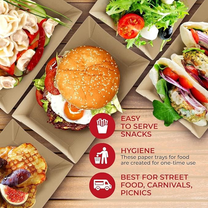 SPARGOS Kraft Paper Food Boats 3lb – Rustic Brown Disposable Serving Trays - Image 5