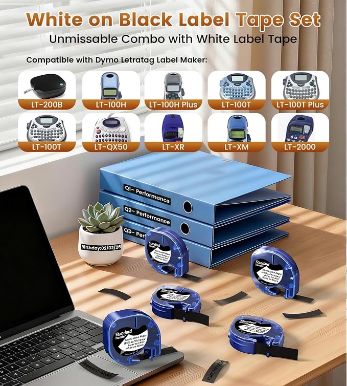 5-Pack Black Label Maker Tape Replace - Image 2
