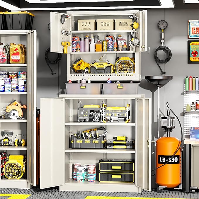 Greenvelly Metal Garage Storage Cabinet, Lockable Metal Cabinets with 2 Doors and Shelves,36”Steel Storage Locking Counter Cabinet for Office,Garage,Kitchen,Home,School(Grey)-DeskLoop Office