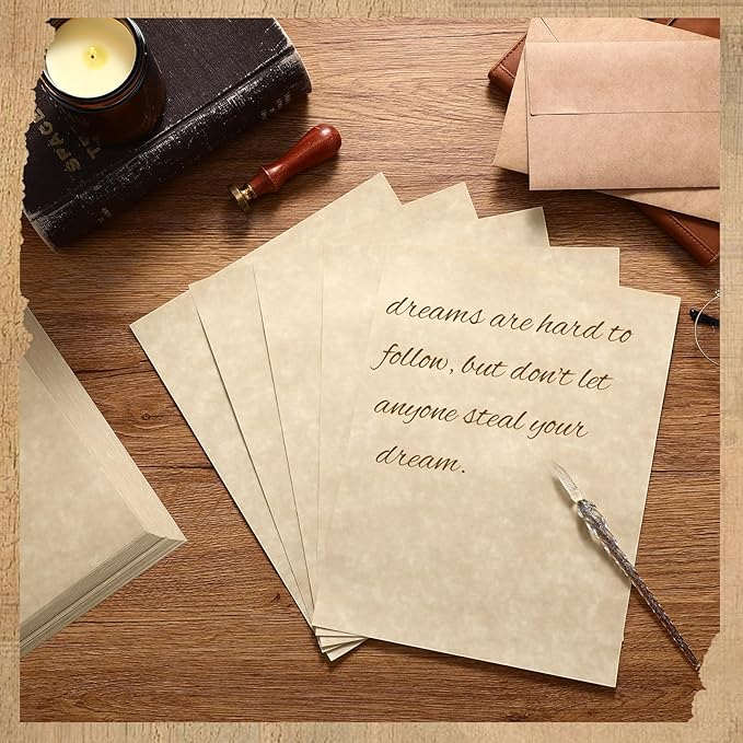 Epakh 200 Pcs Old Age Parchment Paper 8.5 x 11 Inch Standard Letter Vintage Colored Old Parchment Semblance Double Side Printing Paper (Fragrant Wood)-DeskLoop Office