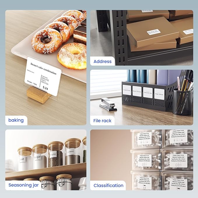 CLABEL Thermal Label Maker Machine: 221B Bluetooth Label Printer Mini Sticker Barcode Printer Inkless Label Maker Compatible with Clothing Price Labeling with 1 Roll of 50x30mm Label(Gray White)-DeskLoop Office