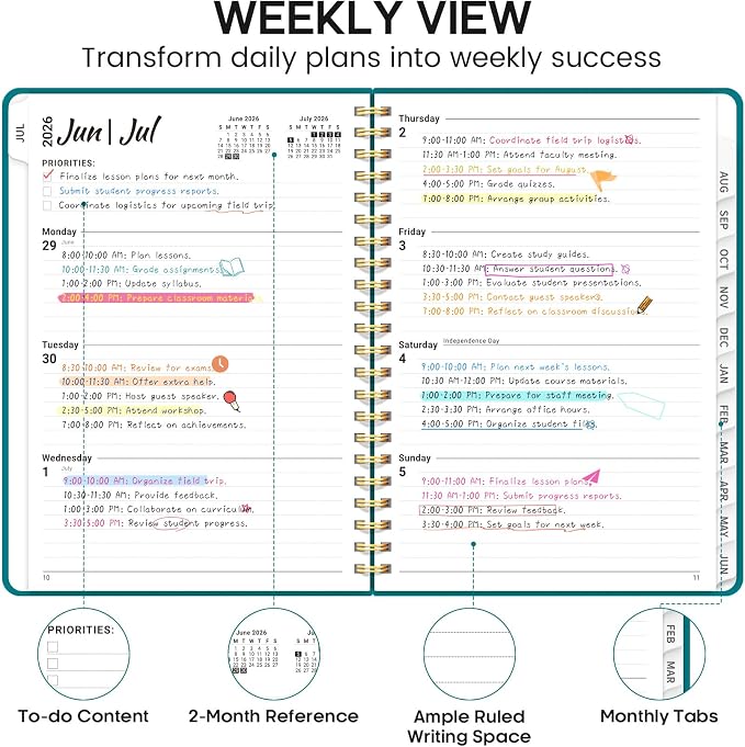 Academic Planner 2026-2027, Weekly and Monthly Calendar Planner Book, July 2026 - Image 3