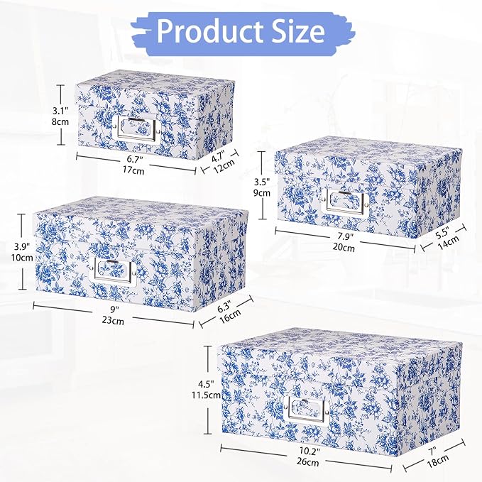 Briful Blue White Floral Nested Decorative Storage Boxes - Image 2