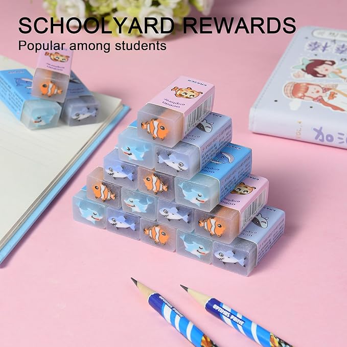 18Pcs Cute Sea Animal Erasers for Kids Bulk, Kawaii Fun Pencil Jelly Erasers for School Classroom Supplies Prize Gifts Party Favors-DeskLoop Office