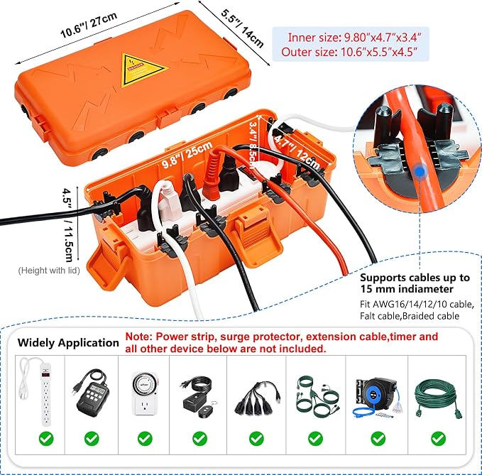 Hrensaw Medium Outdoor Electrical Box, Weatherproof Connection Box w/6 Cable - Image 2