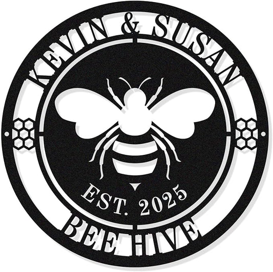Personalized Honey Bee Sign, Custom Metal Bee Decor, Bee Hive Garden, Welcome by HYTSIGN