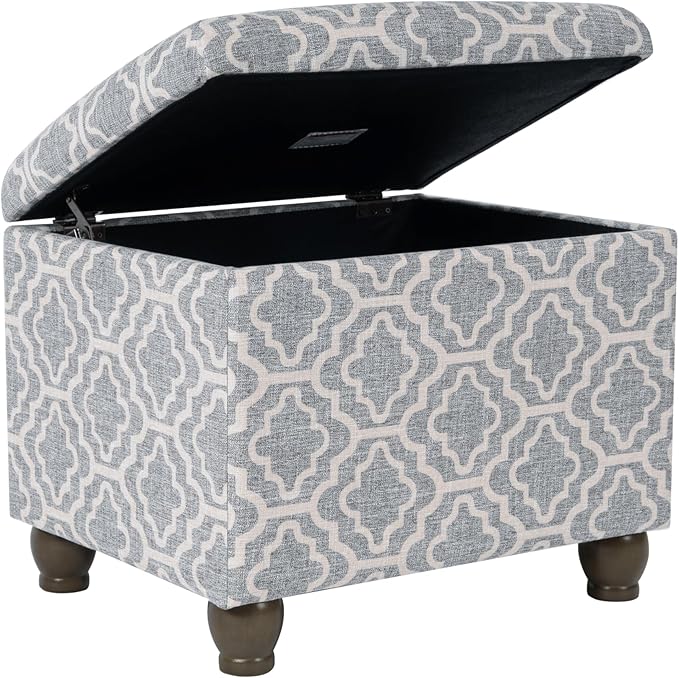 Home Decor | Upholstered MediumRectangular Storage Ottoman | Hinged Lid Ottoman with Storage for Living Room & Bedroom,Gray Geometric-DeskLoop Office