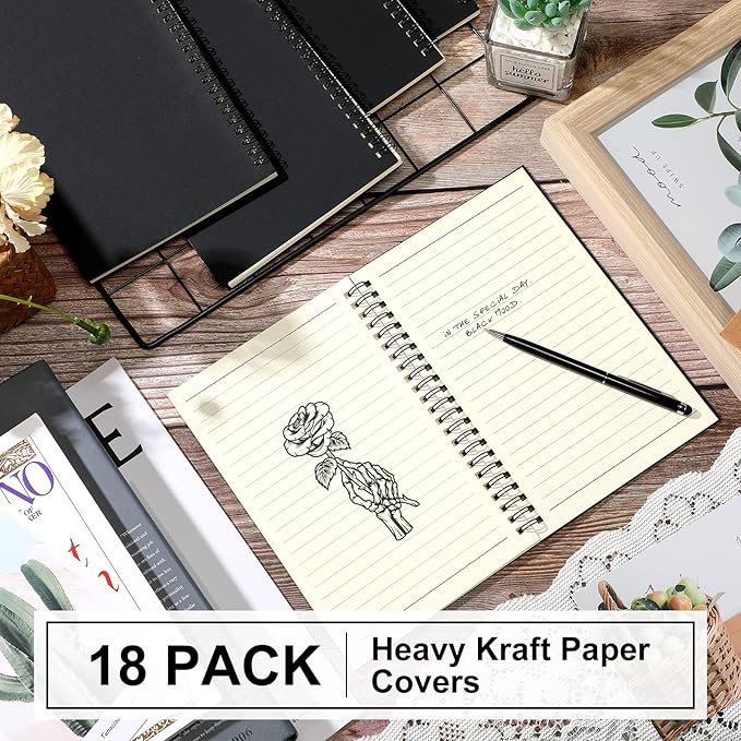 Yahenda 18 Pcs Spiral Notebook Bulk A5 Journal Lined 8.3'' x 5.5'' Writing Composition Paper Small Notepad Subject Notebook for Students Office Business Back to School Supplies (Black Color)-DeskLoop Office