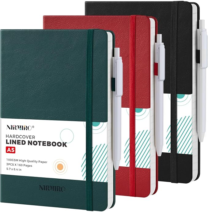 Hardcover Journal Notebook, 3 Pack 160 Pages Lined Journaling Notebooks by NIRMIRO
