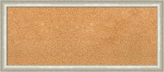 Amanti Art Natural Cork Board for Wall, 14x32 Vision Board with Silver Wood Frame, Medium Corkboard Office Decor for Home Organization, Modern Contemporary Corkboard Pinboard to display items for home-DeskLoop Office