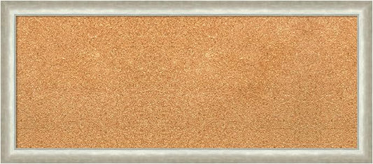 Amanti Art Natural Cork Board for Wall, 14x32 Vision Board with Silver Wood Frame, Medium Corkboard Office Decor for Home Organization, Modern Contemporary Corkboard Pinboard to display items for home-DeskLoop Office