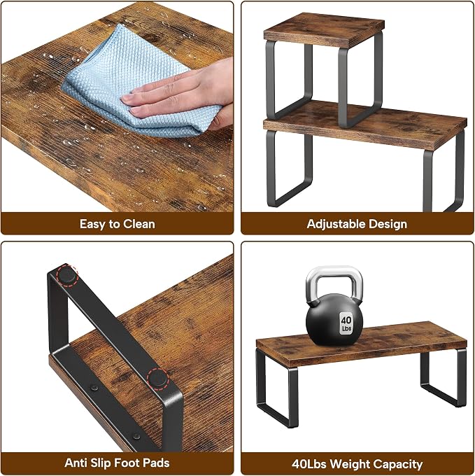 Homeiju Wooden Desktop Organizer Shelf, 2-Tier Adjustable Freestanding - Image 7