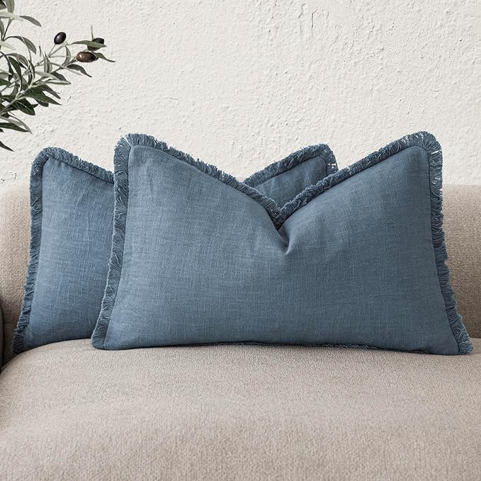 Foindtower Set of 2 Decorative Linen Fringe Lumbar Throw Pillow Covers Boho by Foindtower