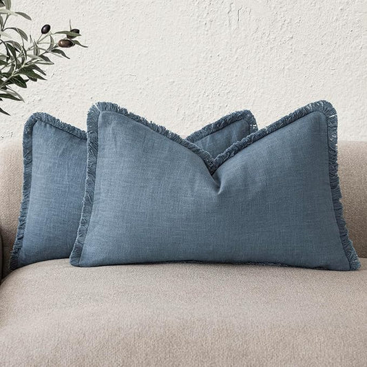 Foindtower Set of 2 Decorative Linen Fringe Lumbar Throw Pillow Covers Boho by Foindtower