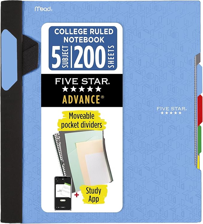 Five Star Advance Spiral Notebook + Study App, 5 Subject, College Ruled Paper by FiveStar