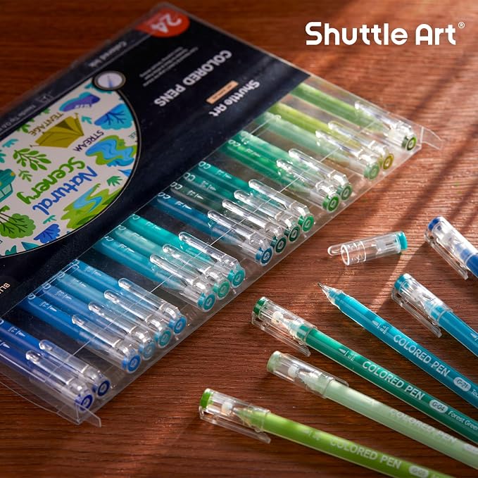Shuttle Art Colored Pens, 24 Blue & Green Tone Colors Cute Journal Pens 0.6mm - Image 8