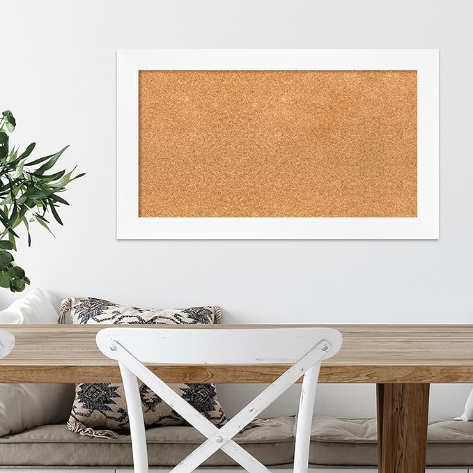 Amanti Art Natural Cork Board for Wall, 17x29 Vision Board with White Frame, Medium Corkboard Office Decor for Home Organization, Modern Corkboard Pinboard to Display Items for Home Organization in-DeskLoop Office