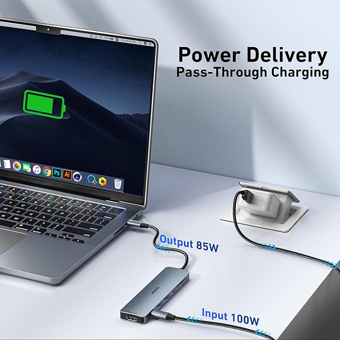BENFEI 7-in-1 USB C Hub with HDMI(4K@60Hz), 2 USB-A, 1 USB-C Data, 100W Charge, SD/TF Card Reader, Silicone Tangle-Free Cable Compatible with MacBook Pro/Air, iPad Pro, iMac, iPhone 15 Pro/Pro Max-DeskLoop Office