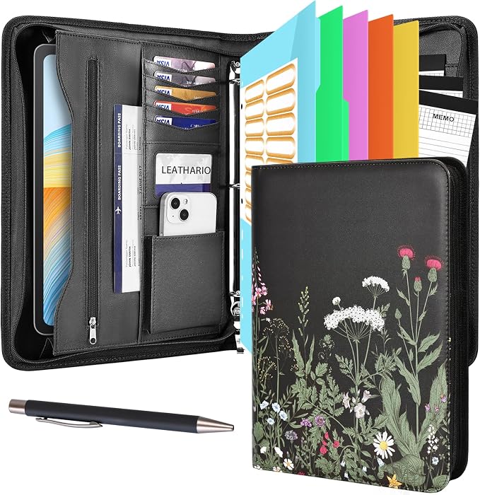 Leathario Portfolio Binder, Includes 5 Folder Index Dividers and 3 Notepads by Leathario