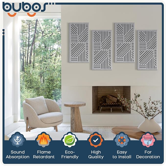 BUBOS 4 Pack Thickened Acoustic Panels, 23.6''x11.8'' Self-Adhesive Sound - Image 3
