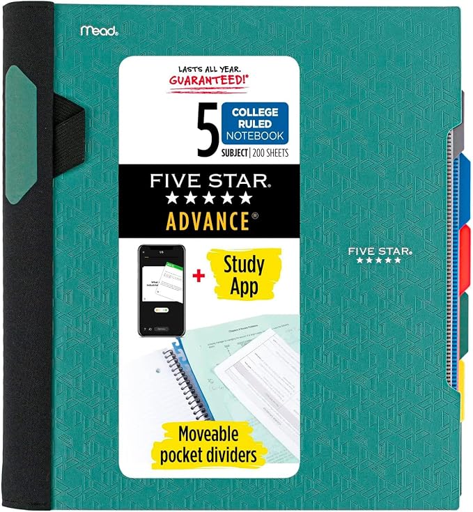 Five Star Advance Spiral Notebook + Study App, 5 Subject, College Ruled Paper by FiveStar