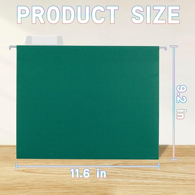 25 Packs Hanging File Folders Green, Letter Size 8.5x11, Hanging File Folders - Image 2