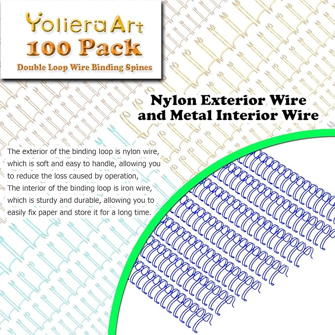 100 Pack Double Loop Wire Binding Spines, YolieraArt Wire Binding Spines, 5/8 Inch Binding Wire for Letter Size (140 Sheet Capacity, 100P, 3:1 Pitch, Blue)-DeskLoop Office