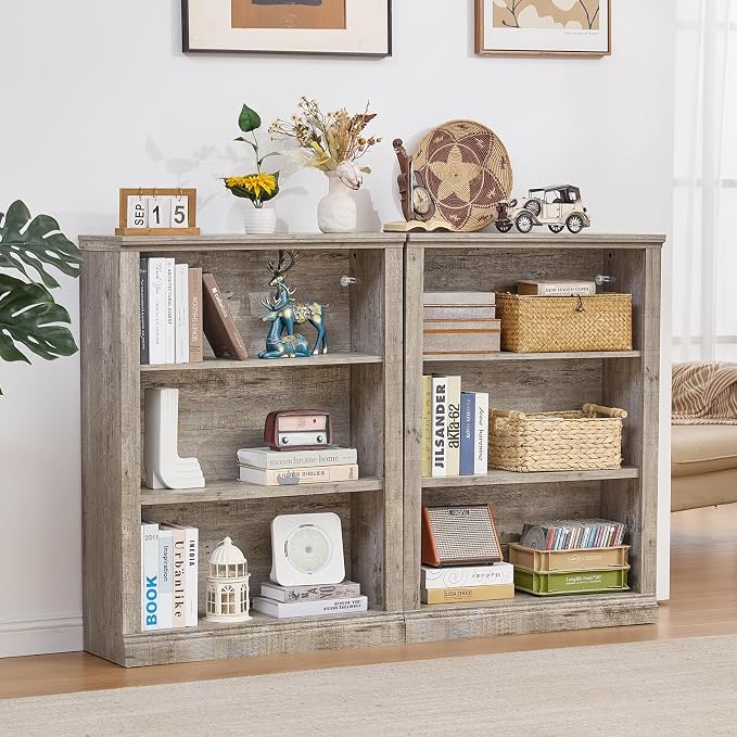 RWYHG 43" Grey Tall Bookshelf, 3-Tier Thick Wooden Book Shelf - Image 7