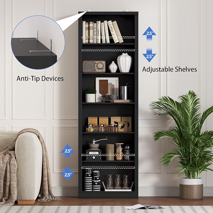 BORNOON 75" Tall Bookshelf, 6-Tier Floor Standing Bookcase - Image 5