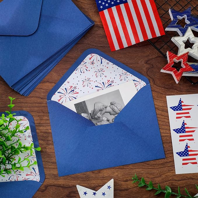 Whaline 50 Pcs Patriotic Invitation Envelopes Firework Star Greeting Card - Image 4